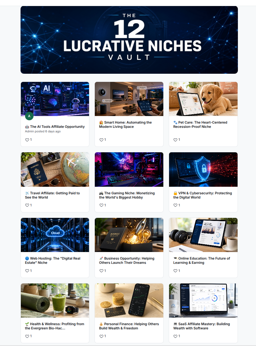 The 12 Lucrative Niches Vault posts inside the community