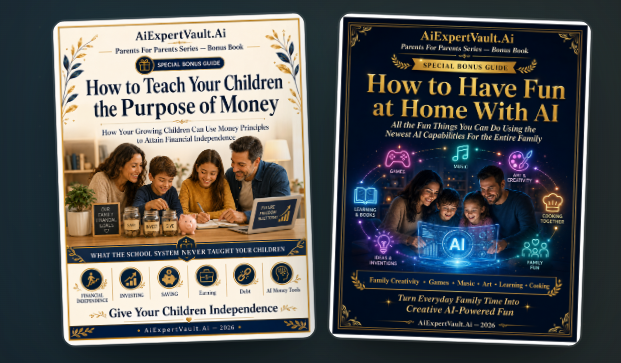 Two FREE bonus books: How to Teach Your Children the Purpose of Money and How to Have Fun at Home With AI